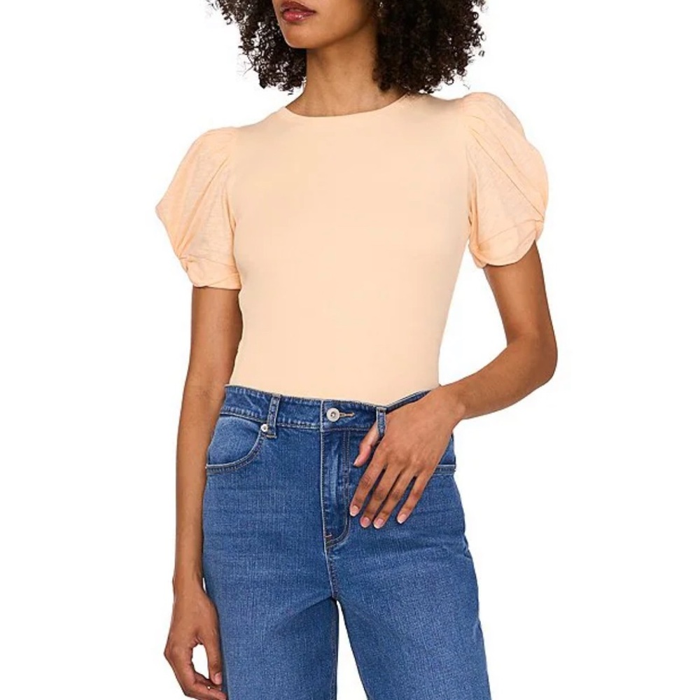 1. State Orange Puff Sleeve Fitted T-Shirt